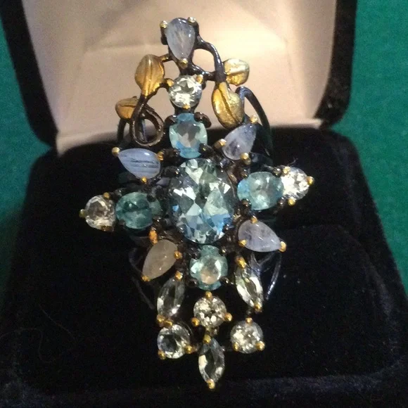 Awesome Genuine Blue Topaz & Moonstone Ring